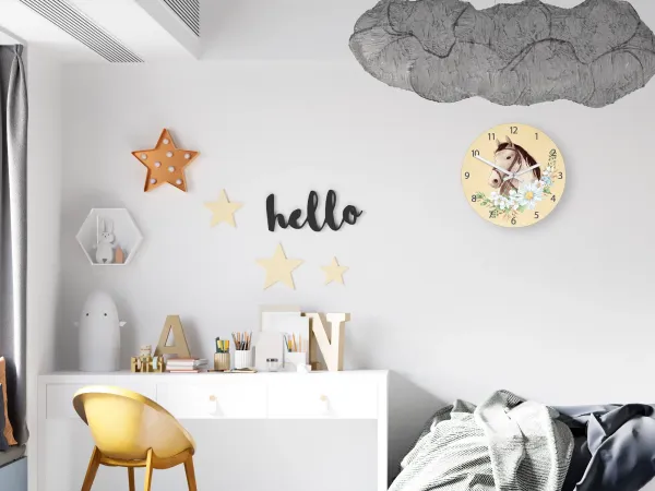 ModernClock Detské nástenné hodiny Ami Kôň biely 30 cm viacfarebné