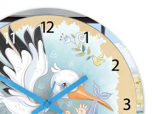 ModernClock Detské nástenné hodiny Mirro Čáp 30 cm viacfarebné
