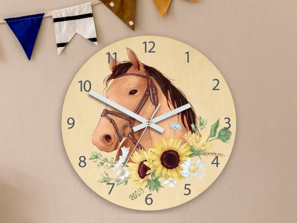 ModernClock Detské nástenné hodiny Ami Kôň hnedý 30 cm viacfarebné