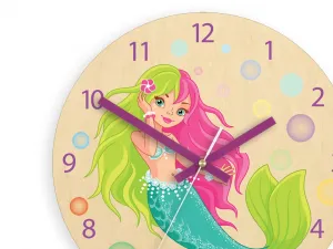 ModernClock Detské nástenné hodiny Ami Morská panna 30 cm viacfarebné