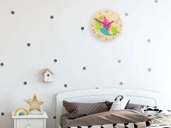 ModernClock Detské nástenné hodiny Ami Morská panna 30 cm viacfarebné