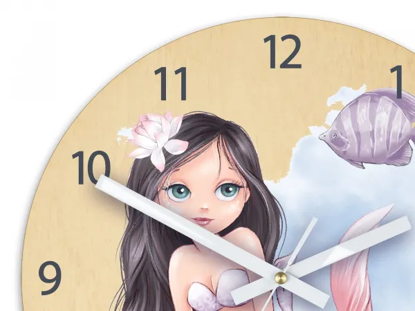 ModernClock Detské nástenné hodiny Ami Morská panna 30 cm viacfarebné II