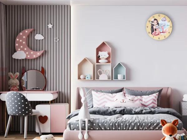 ModernClock Detské nástenné hodiny Ami Morská panna 30 cm viacfarebné II