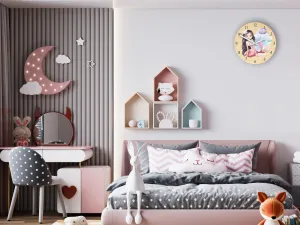 ModernClock Detské nástenné hodiny Ami Morská panna 30 cm viacfarebné II