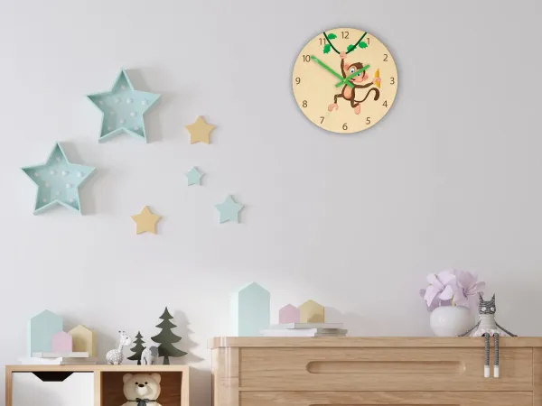ModernClock Detské nástenné hodiny Ami Opice 30 cm viacfarebné