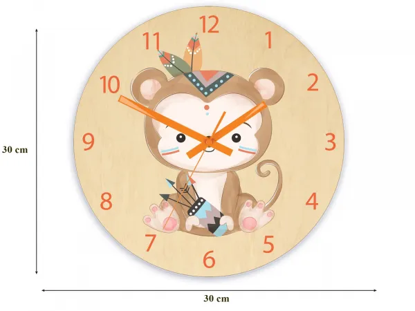 ModernClock Detské nástenné hodiny Ami Opice indián 30 cm viacfarebné