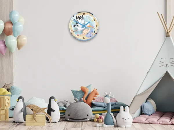 ModernClock Detské nástenné hodiny Mirro Čáp 30 cm viacfarebné