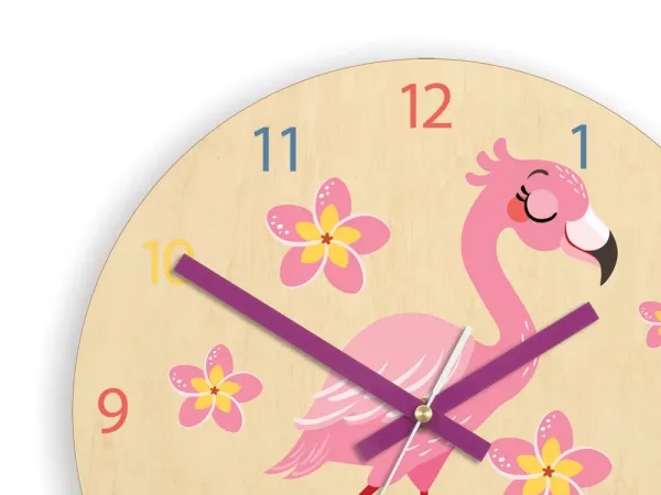 ModernClock Detské nástenné hodiny Ami Plameňák 30 cm viacfarebné