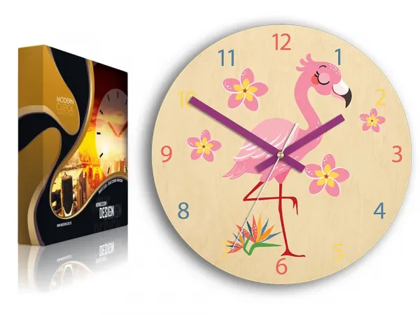 ModernClock Detské nástenné hodiny Ami Plameňák 30 cm viacfarebné