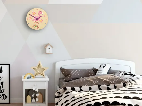 ModernClock Detské nástenné hodiny Ami Plameňák 30 cm viacfarebné