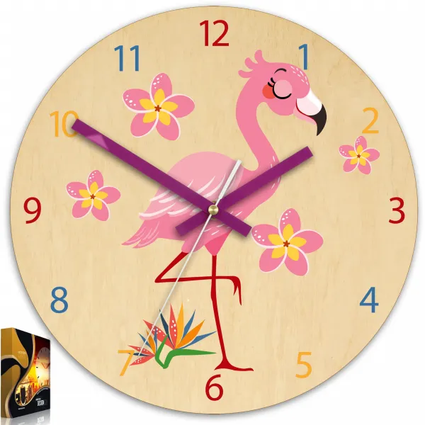 ModernClock Detské nástenné hodiny Ami Plameňák 30 cm viacfarebné