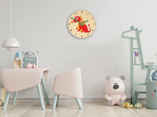 ModernClock Detské nástenné hodiny Ami Drak 30 cm viacfarebné