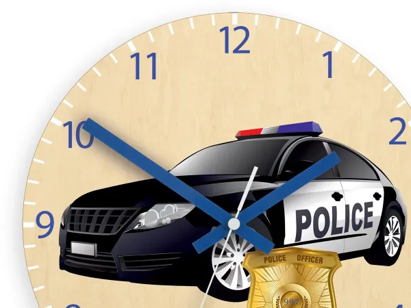 ModernClock Detské nástenné hodiny Ami Policajné auto 30 cm viacfarebné