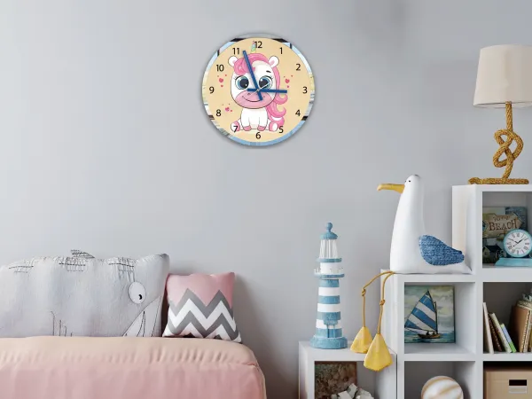 ModernClock Detské nástenné hodiny Mirro Jednorožec 30 cm viacfarebné