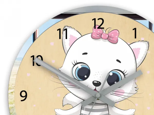 ModernClock Dětské nástěnné hodiny Mirro Kotě 30 cm vícebarevné
