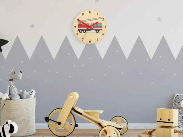 ModernClock Dětské nástěnné hodiny Ami Hasičské auto 30 cm vícebarevné