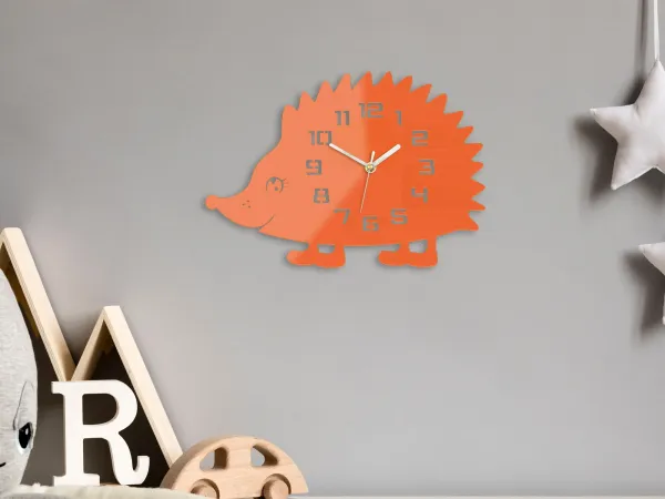 ModernClock Nástenné hodiny Jež 34 cm oranžové