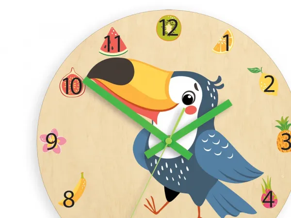 ModernClock Detské nástenné hodiny Ami Tukan 30 cm viacfarebné