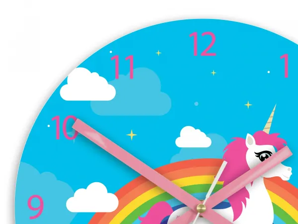 ModernClock Detské nástenné hodiny Jednorožec 30 cm viacfarebné