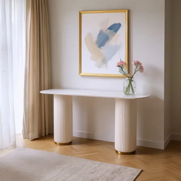 LivinHill Konzolový stolek Modig 160 cm eko kůže ecru/mramor