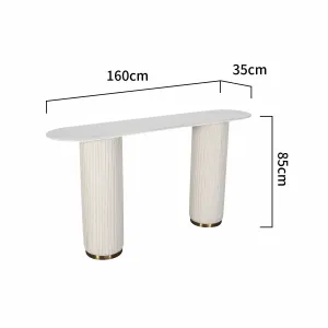 LivinHill Konzolový stolek Modig 160 cm eko kůže ecru/mramor