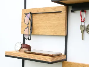 ModernClock Nástenná polica s háčikmi na kľúče Mikos 50 cm čierna/hnedá