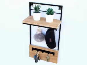 ModernClock Nástenná polička na kľúče Kluze 25 cm čierna/hnedá