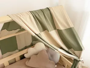 Mušelínová strieška na domčekovú posteľ KOCKOVANÁ Zvoľte farbu: Béžová - Horčicová, Zvoľte rozmer: 320 cm