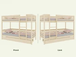 Benlemi Poschodová posteľ TULY s rebríkom 90x200 cm Zvoľte farbu: Nelakovaná, Zvoľte šuplík: Úložný šuplík, Zvoľte stranu: Vpravo