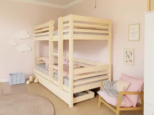 Benlemi Poschodová posteľ TULY s rebríkom 90x200 cm Zvoľte farbu: Nelakovaná, Zvoľte šuplík: Úložný šuplík, Zvoľte stranu: Vpravo