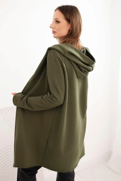 Kesi Dámska bavlnená bunda s kapucňou a predĺženým predným dielom khaki