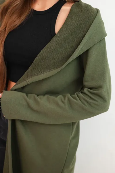 Kesi Dámska bavlnená bunda s kapucňou a predĺženým predným dielom khaki