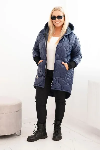 Kesi Włoski Dámska bunda Plus Size prešívaná s kapucňou modrá