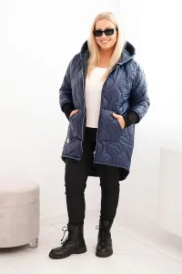 Kesi Włoski Dámska bunda Plus Size prešívaná s kapucňou modrá
