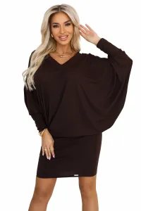 402-9 Comfortable batwing dress with long sleeves - chocolate