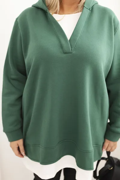 Legínovo Zateplená dámska mikina Plus Size s kapucňou a véčkom hnedá Farba: Tmavozelená, Veľkosť: UNI