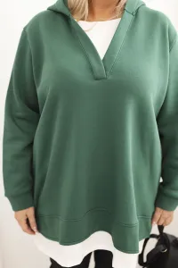 Legínovo Zateplená dámska mikina Plus Size s kapucňou a véčkom hnedá Farba: Tmavozelená, Veľkosť: UNI