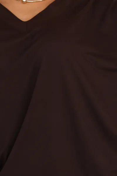 402-9 Comfortable batwing dress with long sleeves - chocolate