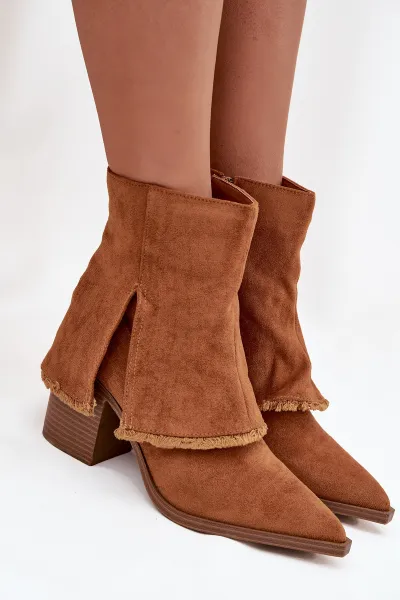 Boto Dámske čižmy na podpätku s otočeným lemem Camel Idalia