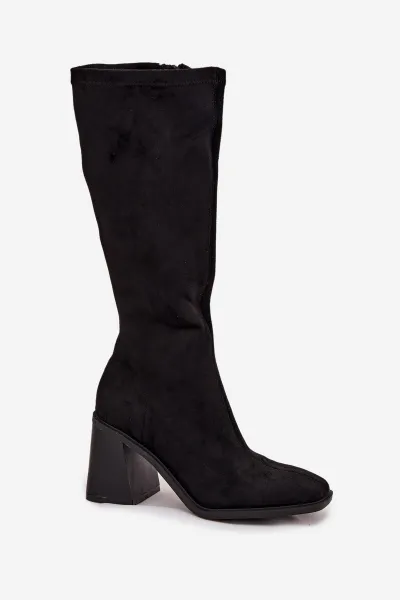 Boto Dámske čižmy na hrubom podpätku Eco semiš čierne Traven