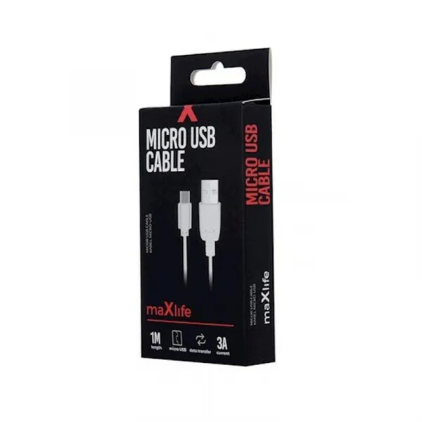 Maxlife Micro USB nabíjací kábel 3A 1m, biely