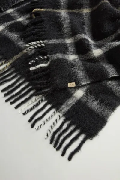 Pončo Woolrich Brushed Alpaca Check Cape Black Check