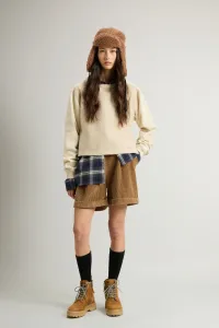 Mikina Woolrich Mixed Fleece Crewneck Beige Herringbone