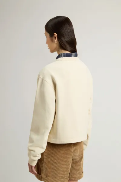 Mikina Woolrich Mixed Fleece Crewneck Beige Herringbone
