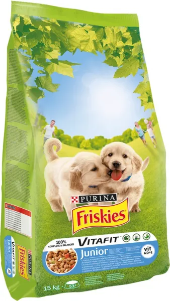 Purina Granule pre psov Friskies Junior s kuracím, mliekom a zeleninou 15 kg