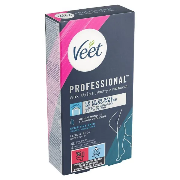 Veet Professional Voskové pásiky na nohy a telo pre citlivú pokožku 40 ks