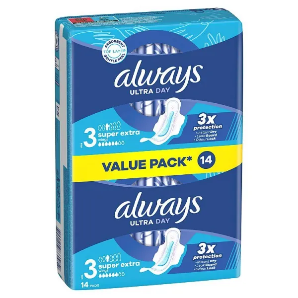 Always Ultra Super Extra hygienické vložky (veľkosť 3) vložky s krídelkami 14 ks]
