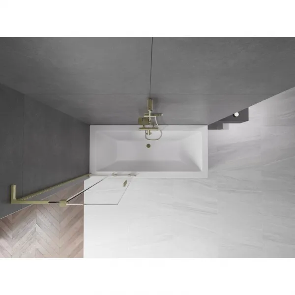 MEXEN/S - Velar L dvojkrídlová posuvná vaňová zástena 75 x 150, transparent, zlatá kartáčovaná 896-075-003-01-55