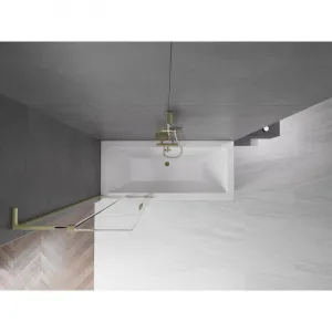 MEXEN/S - Velar L dvojkrídlová posuvná vaňová zástena 75 x 150, transparent, zlatá kartáčovaná 896-075-003-01-55
