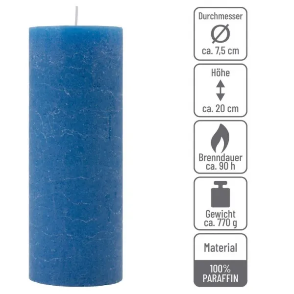 Modrá parafínová sviečka rustikálna 20 cm, 90 h, sada 2 ks